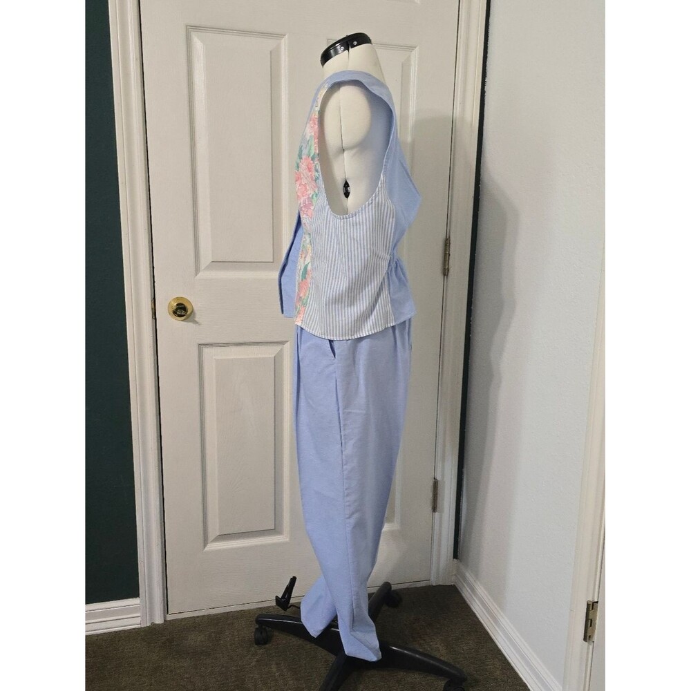 VTG Napa Valley Pastel Floral Blue Two Piece Set Size Large Pants Vest Grandma - Picture 12 of 12